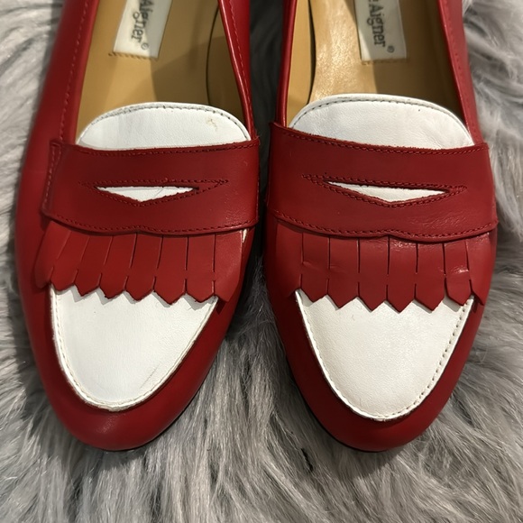 Vintage Etienne Aigner Leather Penny Loafers 7.5 Red White Carmina Bass Oxford - Picture 3 of 15